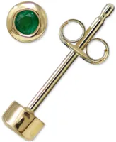 Anzie Emerald Bezel Stud Earrings 14k Gold (Also Turquoise, Australian Opal, & Sapphire)