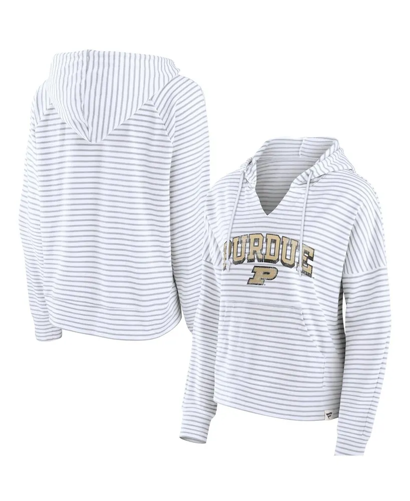 Women's Fanatics White Purdue Boilermakers Striped Notch Neck Pullover Hoodie