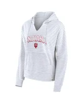 Women's Fanatics White Indiana Hoosiers Striped Notch Neck Pullover Hoodie