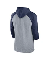Men's Nike Heather Gray, Heather Navy Cleveland Guardians Baseball Raglan 3/4-Sleeve Pullover Hoodie