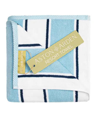 Aston and Arden Oversized Extra Thick Luxury Beach Towel (35x70 in., 600 Gsm), Pinstriped, Soft Ringspun Cotton Resort