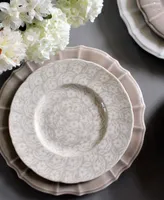 Euro Ceramica Chloe 4 Piece Beige Floral Accent Dessert Plate Set