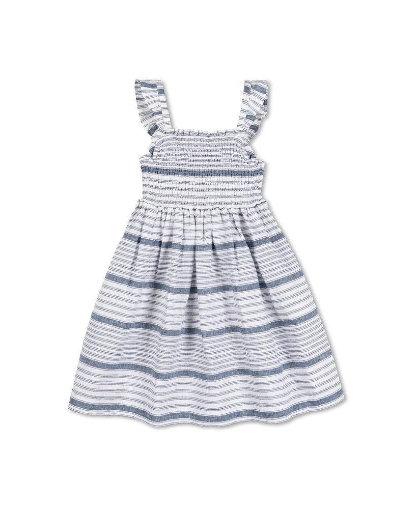 Hope & Henry Toddler Girls Flutter Sleeve Smocked Linen Dress