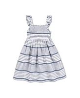 Hope & Henry Toddler Girls Flutter Sleeve Smocked Linen Dress