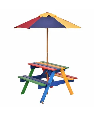 4 Seat Kids Picnic Table w/Umbrella Garden Yard