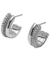 Olivia Burton Silver-Tone Crystal Hoop Earrings - Silver