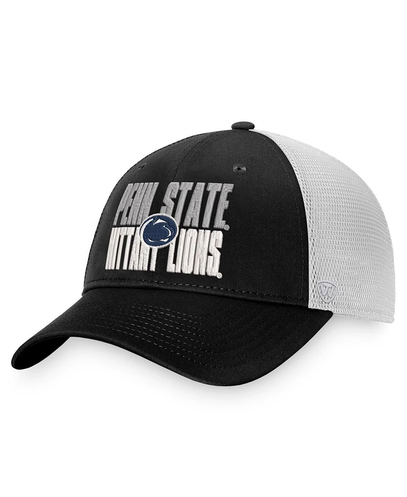Men's Top of the World Black, White Penn State Nittany Lions Stockpile Trucker Snapback Hat