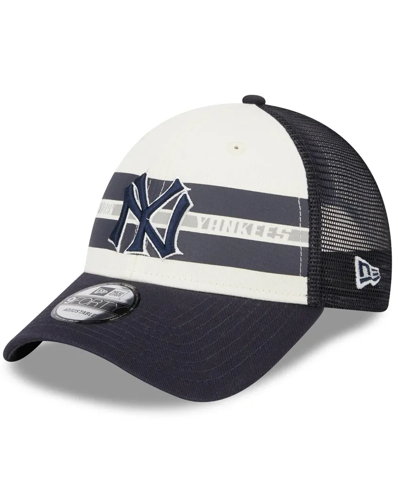 Men's New Era White, Navy New York Yankees Team Stripe Trucker 9Forty Snapback Hat