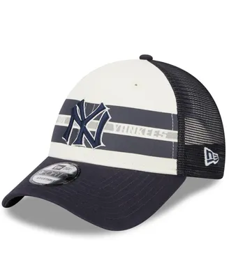 Men's New Era White, Navy New York Yankees Team Stripe Trucker 9Forty Snapback Hat