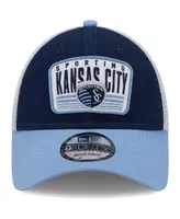 Men's New Era Navy, Light Blue Sporting Kansas City Patch 9Forty Trucker Snapback Hat