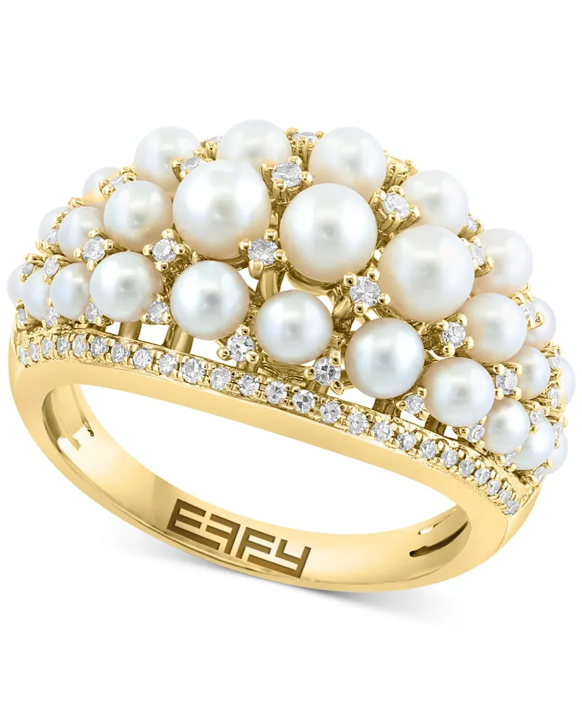 Effy Freshwater Pearl (2 - 3-1/2mm) & Diamond (1/3 ct. t.w.) Cluster Ring in 14k Gold