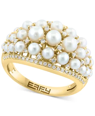 Effy Freshwater Pearl (2 - 3-1/2mm) & Diamond (1/3 ct. t.w.) Cluster Ring in 14k Gold