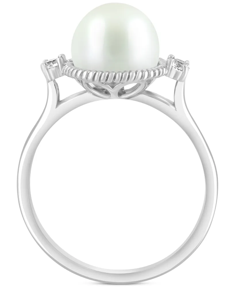 Effy Freshwater Pearl (9mm) & White Topaz (1/10 ct. t.w.) Ring in Sterling Silver