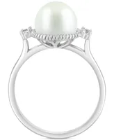 Effy Freshwater Pearl (9mm) & White Topaz (1/10 ct. t.w.) Ring in Sterling Silver