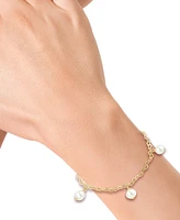 Effy Freshwater Pearl (7mm) Dangle Heart Link Chain Bracelet in 14k Gold-Plated Sterling Silver