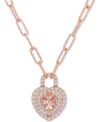 Morganite (5/8 ct. t.w.) & White Topaz (7/8 ct. t.w.) Heart Padlock 18" Pendant Necklace in 18k Rose Gold-Plated Sterling Silver