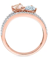 Morganite (3/4 ct. t.w.), Aquamarine (3/8 t.w.) & Diamond (1/4 Double Row Ring 10k Rose Gold