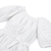 Hope & Henry Big Girls Organic Cotton Puff Sleeve Eyelet Romper