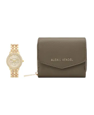 Alexis Bendel Women's Analog Gold-Tone Metal Alloy Bracelet Watch, 32mm and Wallet Gift Set