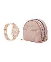 Alexis Bendel Women's Analog Rose Gold-Tone Metal Alloy Bracelet Watch, 38mm and Wallet Gift Set