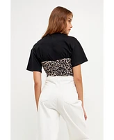 Grey Lab Women's Leopard Shirred Cropped Top