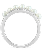 Effy Freshwater Pearl (3mm) & Diamond (1/3 ct. t.w.) Multirow Ring in 14k White Gold