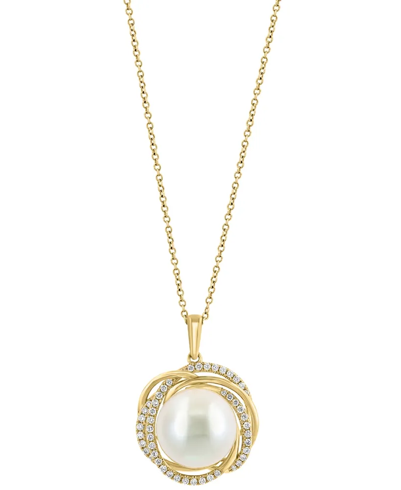 Effy Freshwater Pearl (13mm) & Diamond (1/3 ct. t.w.) Spiral Halo 16" Pendant Necklace in 14k Gold