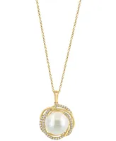 Effy Freshwater Pearl (13mm) & Diamond (1/3 ct. t.w.) Spiral Halo 16" Pendant Necklace in 14k Gold