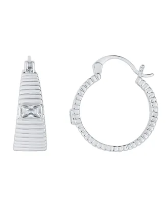 And Now This Cubic Zirconia Silver Plated Ribbed Texture Hoop Earring
