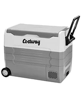 Costway 58 Quarts Car Refrigerator Portable Rv Freezer Dual Zone w/ Wheel