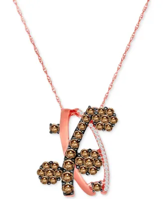Le Vian Chocolate Diamond & Vanilla Diamond Abstract Cluster 18" Pendant Necklace (1-1/2 ct. t.w.) in 14k Rose Gold