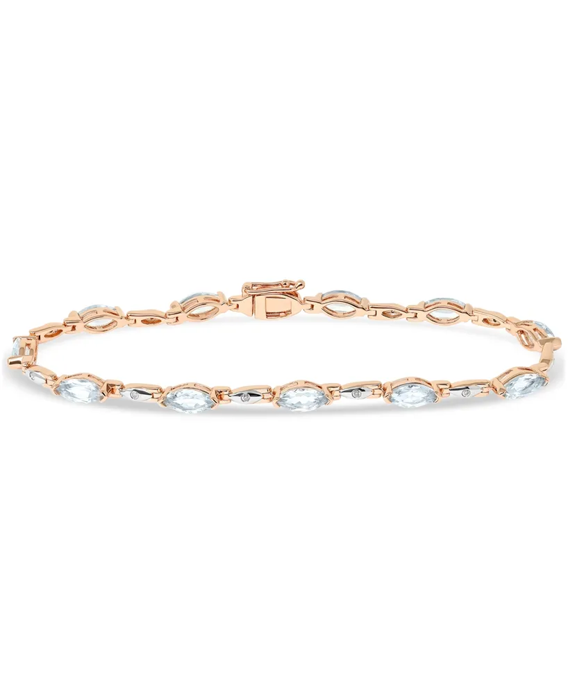 Aquamarine (4 ct. t.w.) & Diamond (1/20 ct. t.w.) Link Bracelet Set in Sterling Silver & Rose-Gold Plate