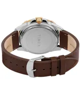 Timex Men's Quartz Analog Premium Dress Leather Brown Watch 44mm