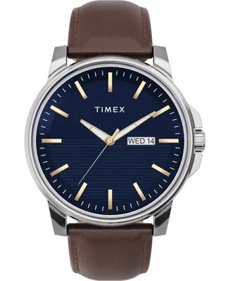 Timex Men's Quartz Analog Premium Dress Leather Brown Watch 45mm