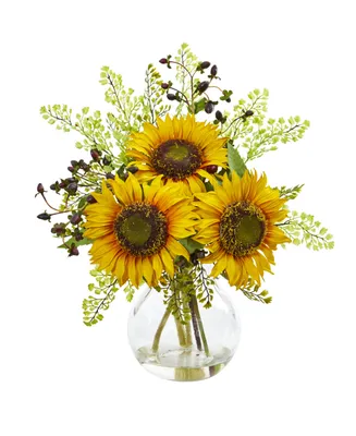 Nearly Natural Sunflower Artificial Arrangement in Vase