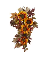 Nearly Natural 24" Sunflower and Berry Teardrop