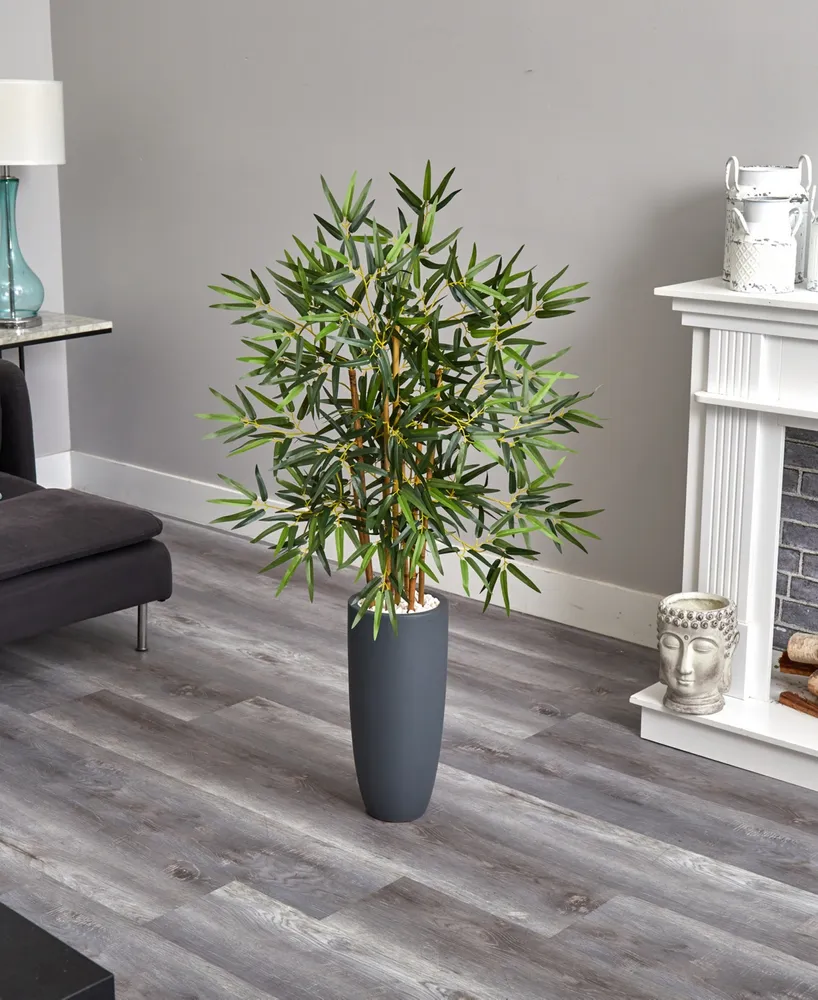 Nearly Natural 4' Bamboo Artificial Tree in Gray Cylinder Planter
