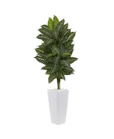 Nearly Natural 4' Zebra Artificial Plant in White Tower Planter