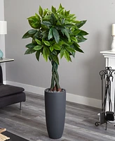 Nearly Natural 6' Money Artificial Tree in Gray Cylinder Planter - Real Touch