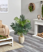 Nearly Natural 4.5' Golden Cane Palm Artificial Tree in Oval Planter