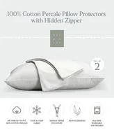 100% Cotton Percale Pillow Protector With Hidden Zipper (Set of 2