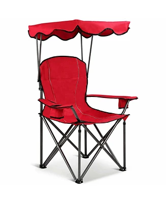 Costway Portable Folding Beach Canopy Chair W/ Cup Holders Bag