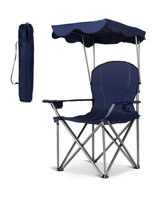 Portable Folding Beach Canopy Chair W/ Cup Holders Bag