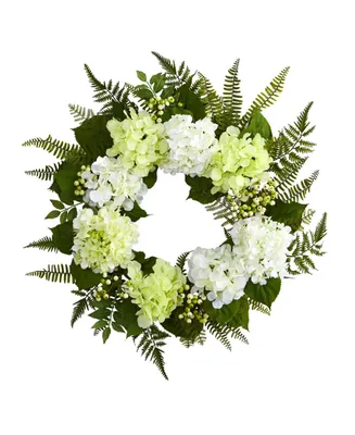 Nearly Natural 24" Light Green & White Hydrangea Berry Wreath