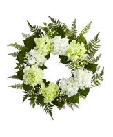 Nearly Natural 24" Light Green & White Hydrangea Berry Wreath