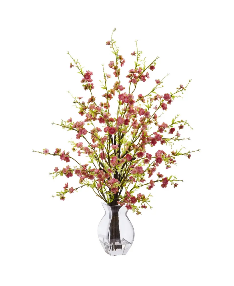 Nearly Natural Cherry Blossom Artificial Arrangement in Glass Vase