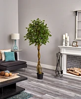 Nearly Natural 4' Ficus Uv-Resistant Indoor/Outdoor Artificial Tree with Woven Trunk