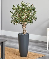 Nearly Natural 3.5' Olive Artificial Tree in Gray Cylinder Planter