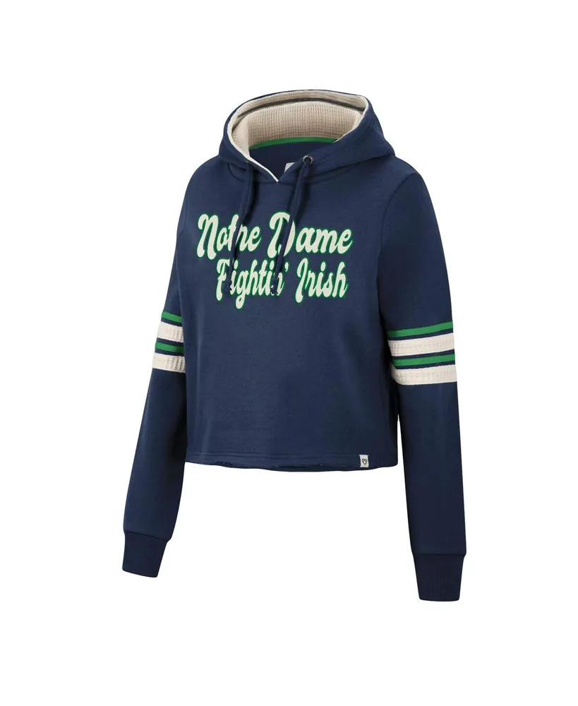 Women's Colosseum Navy Notre Dame Fighting Irish Retro Cropped Pullover Hoodie