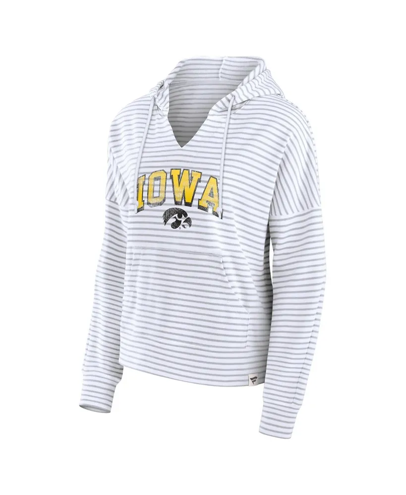 Women's Fanatics White Iowa Hawkeyes Striped Notch Neck Pullover Hoodie